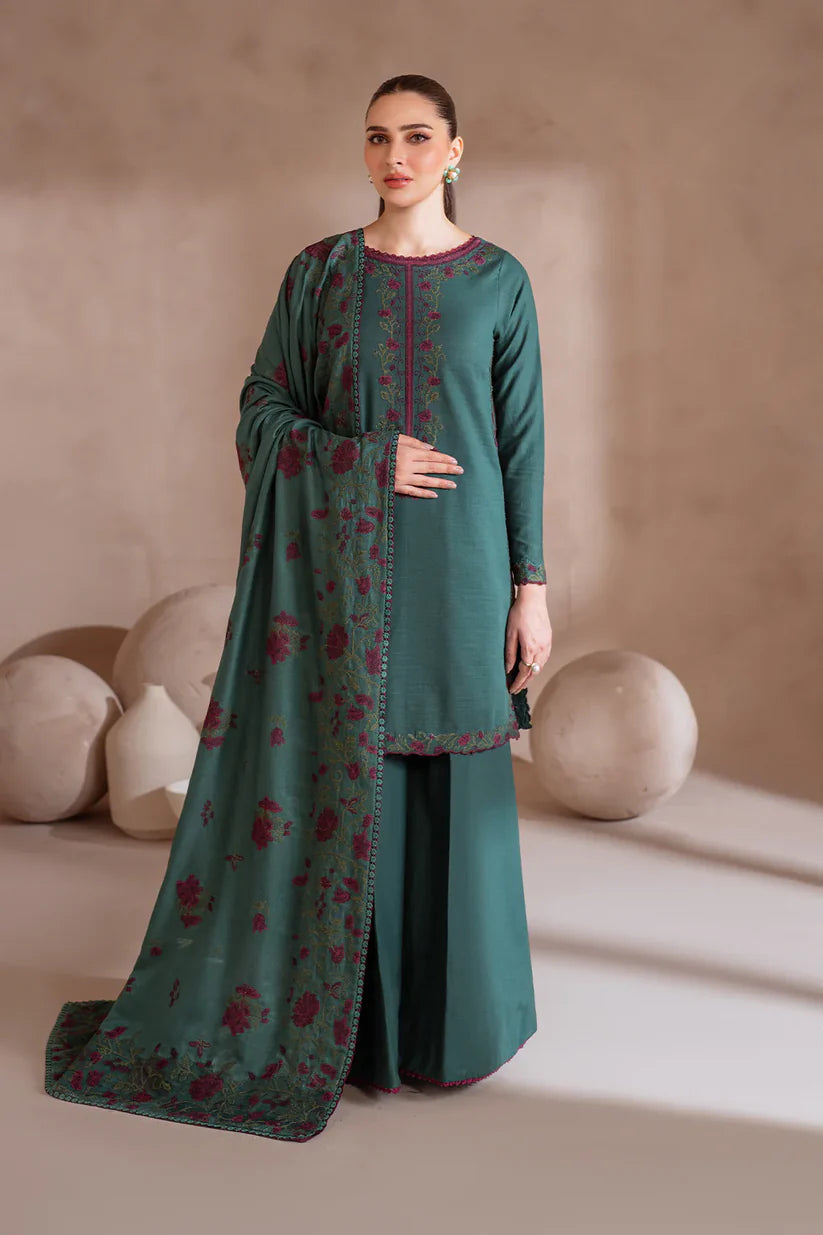 BrandsInn-3PC DHANAK EMBROIDERED SHIRT WITH DHANAK EMBROIDERED SHAWL & TROUSER-BI-4124