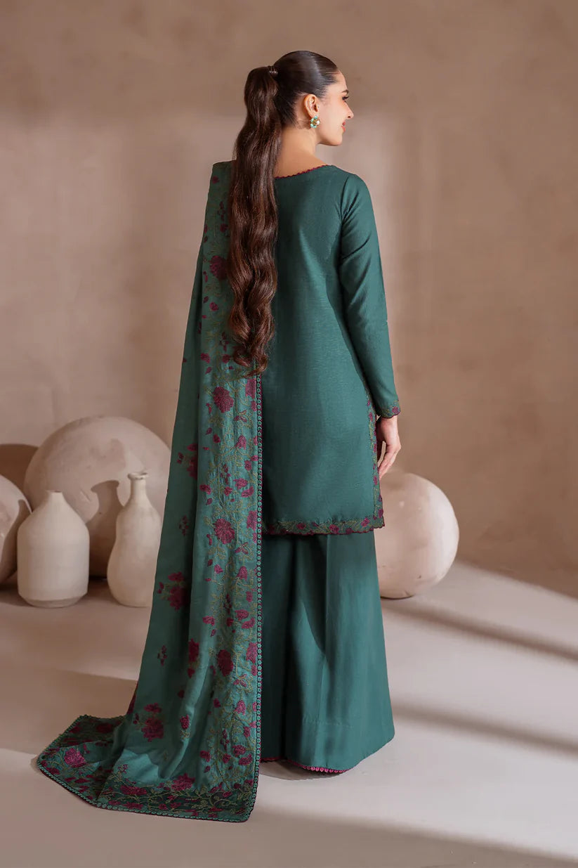 BrandsInn-3PC DHANAK EMBROIDERED SHIRT WITH DHANAK EMBROIDERED SHAWL & TROUSER-BI-4124