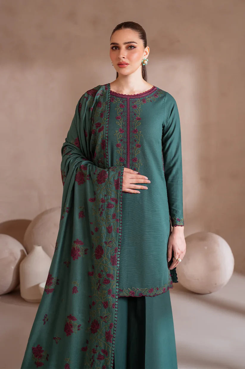 BrandsInn-3PC DHANAK EMBROIDERED SHIRT WITH DHANAK EMBROIDERED SHAWL & TROUSER-BI-4124