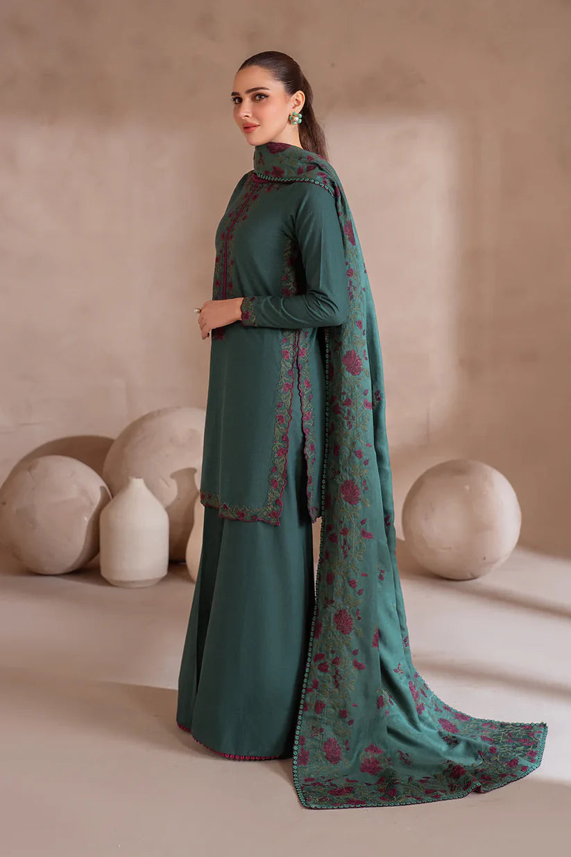 BrandsInn-3PC DHANAK EMBROIDERED SHIRT WITH DHANAK EMBROIDERED SHAWL & TROUSER-BI-4124