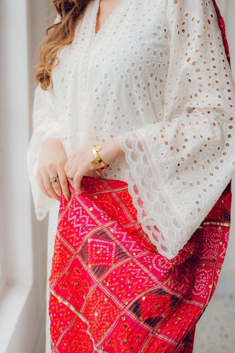 BrandsInn-3PC CHIKANKAARI LAWN EMBROIDERED SHIRT WITH CHUNRI PRINT DUPATTA AND TROUSER-BI-148