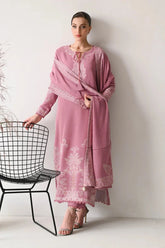 BrandsInn-3PC DHANAK EMBROIDERED SHIRT WITH DHANAK EMBROIDERED SHAWL AND TROUSER-BI-4189