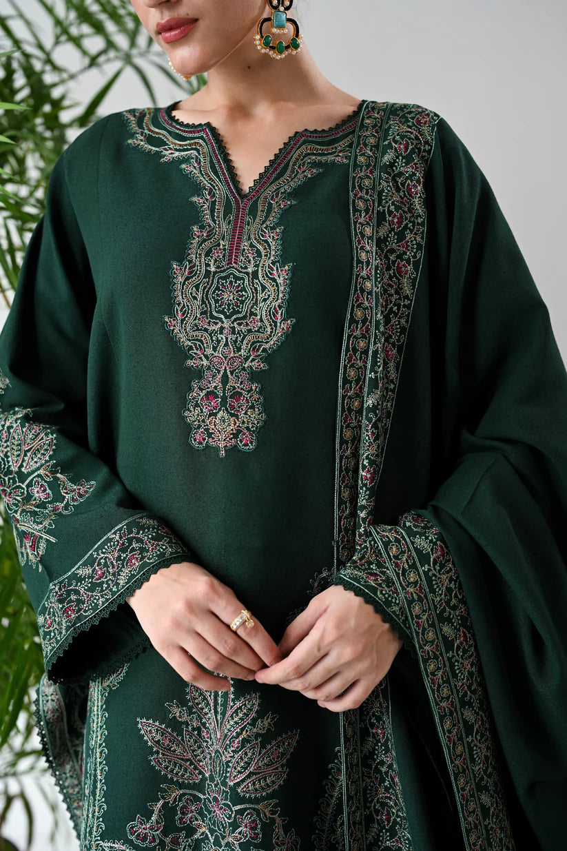 BrandsInn-3PC DHANAK EMBROIDERED SHIRT WITH DHANAK EMBROIDERED SHAWL & TROUSER-BI-4136