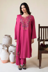 BrandsInn-3PC DHANAK EMBROIDERED SHIRT WITH DHANAK EMBROIDERED SHAWL AND TROUSER-BI-4420
