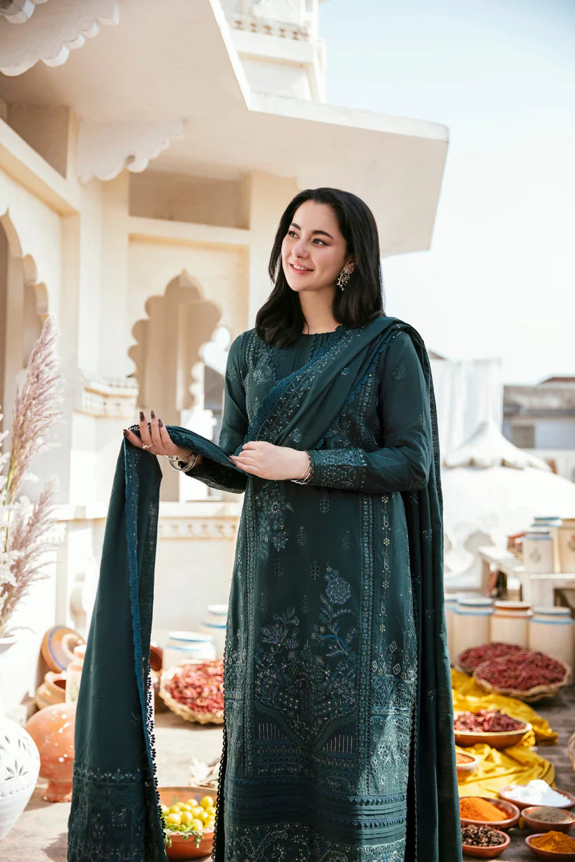 BrandsInn-3PC DHANAK EMBROIDERED SHIRT WITH DHANAK EMBROIDERED SHAWL & TROUSER-BI-4127