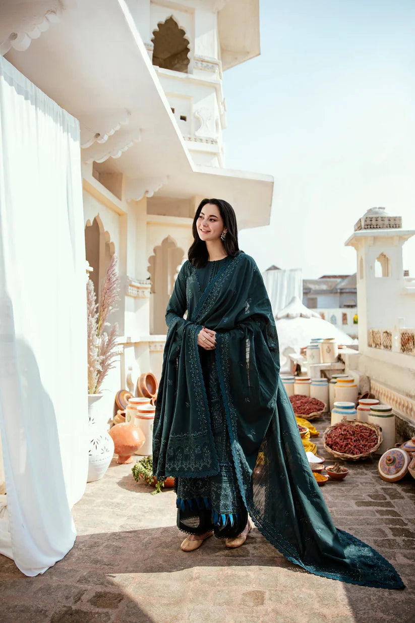 BrandsInn-3PC DHANAK EMBROIDERED SHIRT WITH DHANAK EMBROIDERED SHAWL & TROUSER-BI-4127