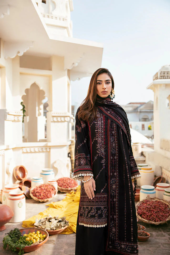 BrandsInn-3PC DHANAK EMBROIDERED SHIRT WITH CHIFFON EMBROIDERED DUPATTA & TROUSER-BI-4129
