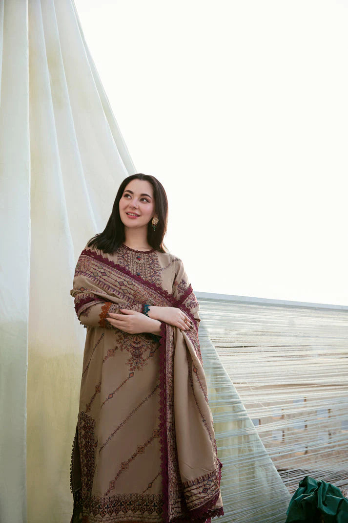 BrandsInn-3PC DHANAK EMBROIDERED SHIRT WITH DHANAK EMBROIDERED SHAWL & TROUSER-BI-4128