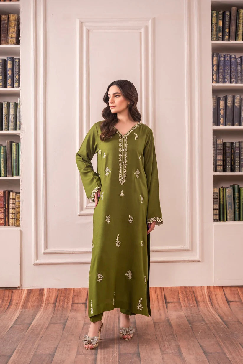 BrandsInn-3PC DHANAK EMBROIDERED SHIRT WITH CHIFFON DUPATTA AND TROUSER-BI-4084