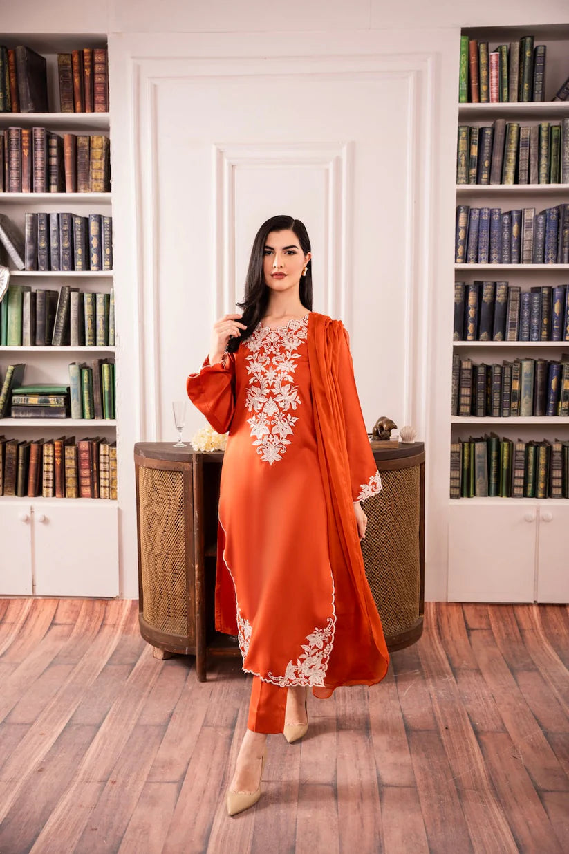 BrandsInn-3PC LAWN EMBROIDERED SHIRT WITH BAMBER CHIFFON DUPATTA AND LAWN TROUSER-BI-255