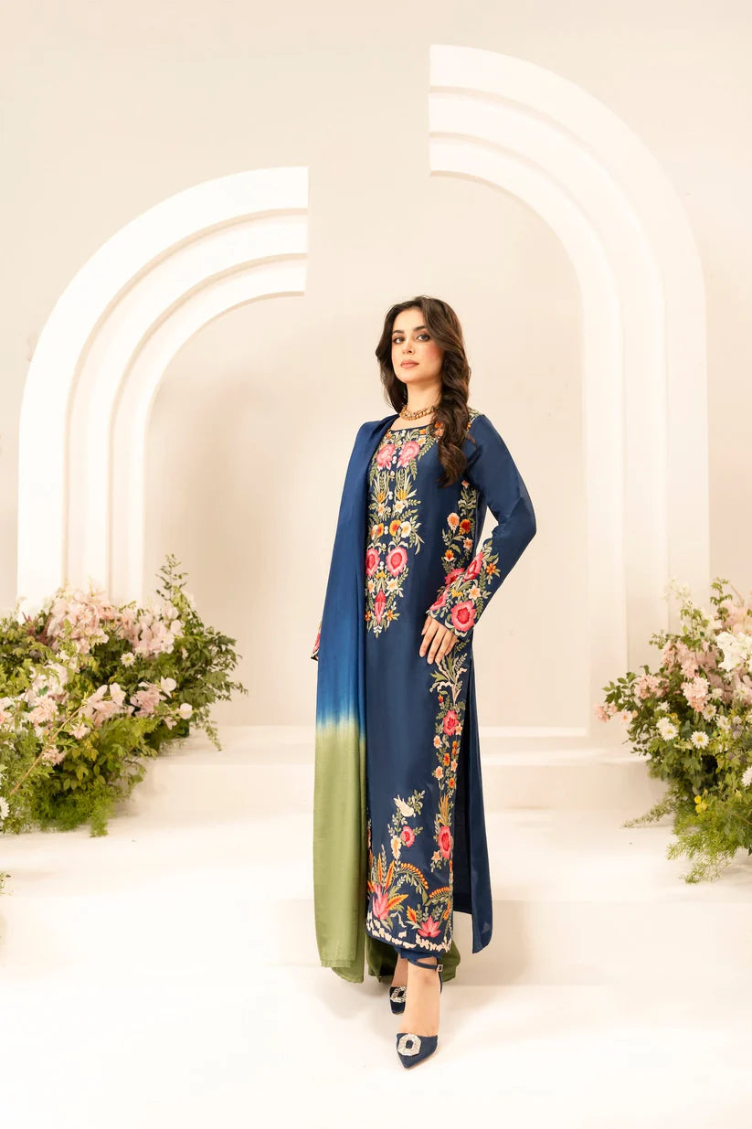 BrandsInn-3PC LAWN EMBROIDERED SHIRT WITH CHIFFON TYE & DYE DUPATTA & TROUSER-BI-379