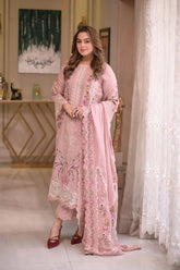 BrandsInn-3PC LAWN CHIKAN EMBROIDERED SHIRT WITH LAWN EMBROIDERED DUPATTA & EMB TROUSER-BI-4667