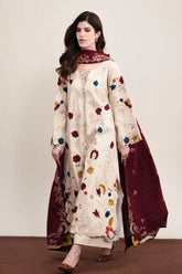 BrandsInn-3PC DHANAK EMBROIDERED SHIRT WITH DHANAK EMBROIDERED SHAWL AND TROUSER-BI-5325