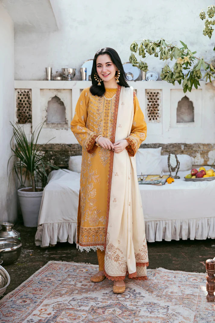 BrandsInn-3PC DHANAK EMBROIDERED SHIRT WITH DHANAK EMBROIDERED SHAWL AND TROUSER-BI-4139
