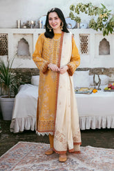 BrandsInn-3PC DHANAK EMBROIDERED SHIRT WITH DHANAK EMBROIDERED SHAWL AND TROUSER-BI-4139