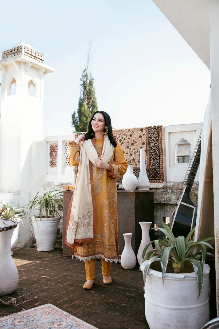 BrandsInn-3PC DHANAK EMBROIDERED SHIRT WITH DHANAK EMBROIDERED SHAWL AND TROUSER-BI-4139