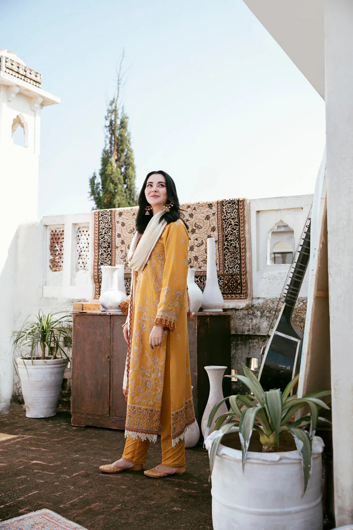 BrandsInn-3PC DHANAK EMBROIDERED SHIRT WITH DHANAK EMBROIDERED SHAWL AND TROUSER-BI-4139