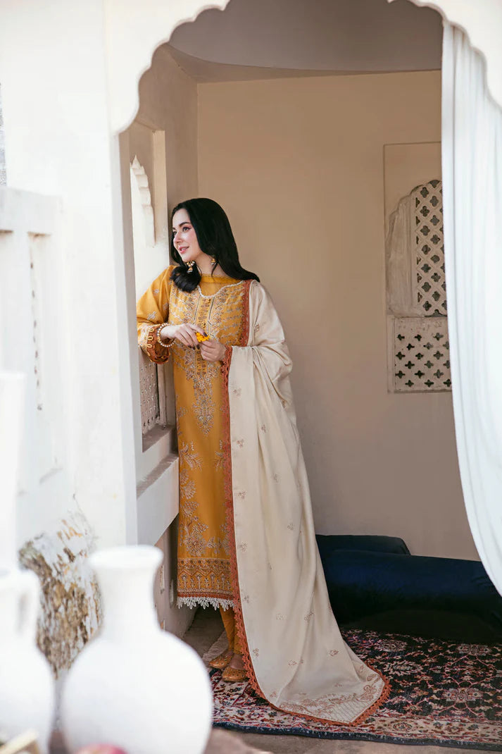 BrandsInn-3PC DHANAK EMBROIDERED SHIRT WITH DHANAK EMBROIDERED SHAWL AND TROUSER-BI-4139