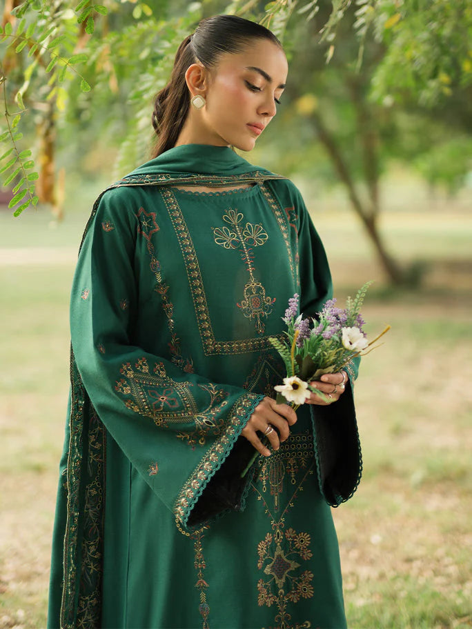 BrandsInn-3PC DHANAK EMBROIDERED SHIRT WITH DHANAK EMBROIDERED SHAWL AND TROUSER-BIC-4008