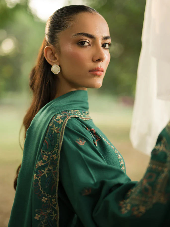BrandsInn-3PC DHANAK EMBROIDERED SHIRT WITH DHANAK EMBROIDERED SHAWL AND TROUSER-BIC-4008