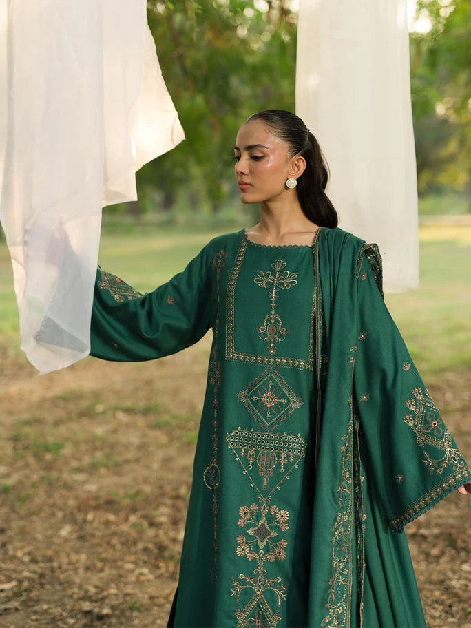 BrandsInn-3PC DHANAK EMBROIDERED SHIRT WITH DHANAK EMBROIDERED SHAWL AND TROUSER-BIC-4008