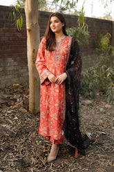 BrandsInn-3PC LAWN PRINTED SHIRT WITH SILK PRINTED DUPATTA AND TROUSER-BI-048