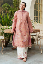 BrandsInn- 3PC DHANAK EMBROIDERED SHIRT WITH COUTRAI PRINTED SHAWL & EMB TROUSER-BI-287