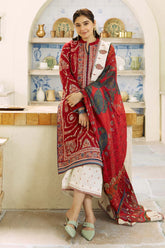 BrandsInn- 3PC DHANAK EMBROIDERED SHIRT WITH COUTURE PRINT SHAWL AND EMBROIDERED TROUSER -BI-4091