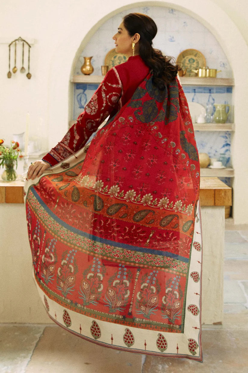 BrandsInn-3PC LAWN EMBROIDERED SHIRT WITH MONARK PRINT DUPATTA AND EMB TROUSER-BI-171