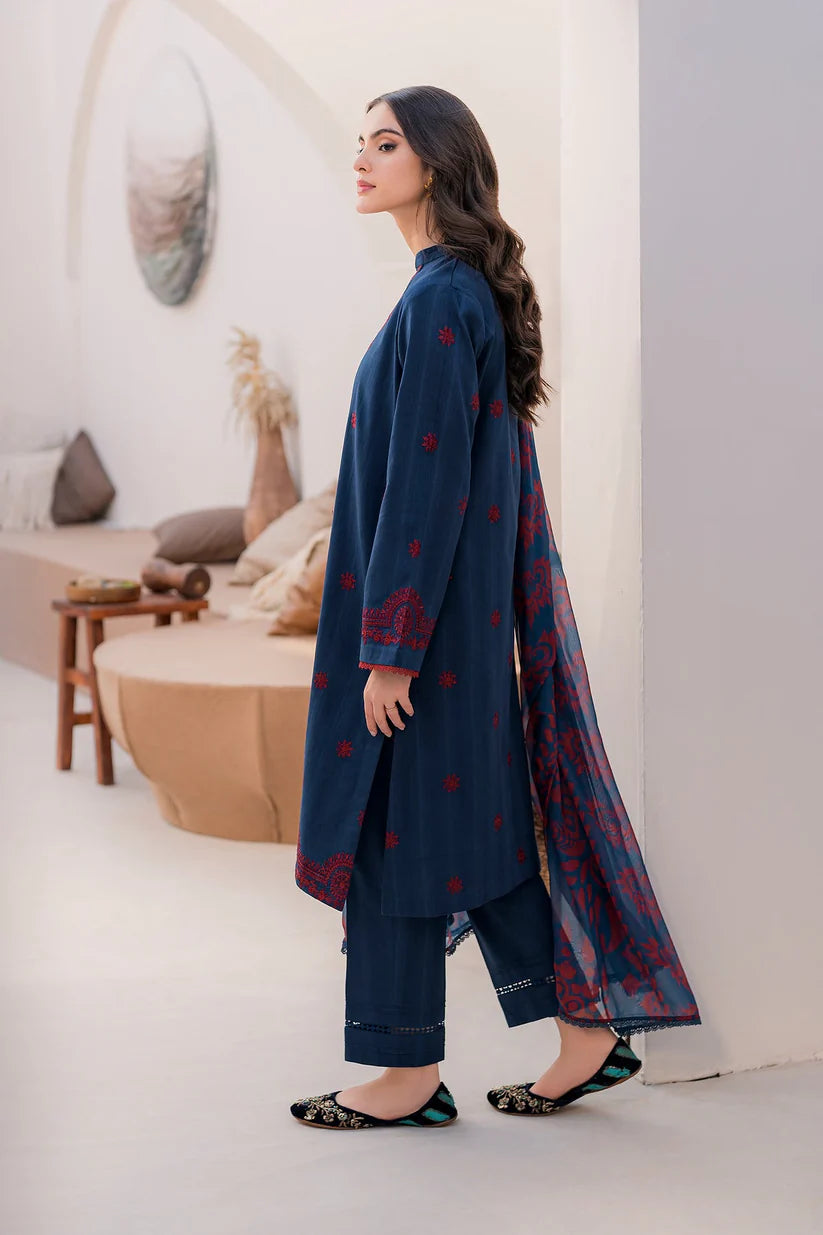 BrandsInn- 3PC LAWN EMBROIDERED SHIRT WITH MONARK PRINT DUPATTA & TROUSER-BI-234