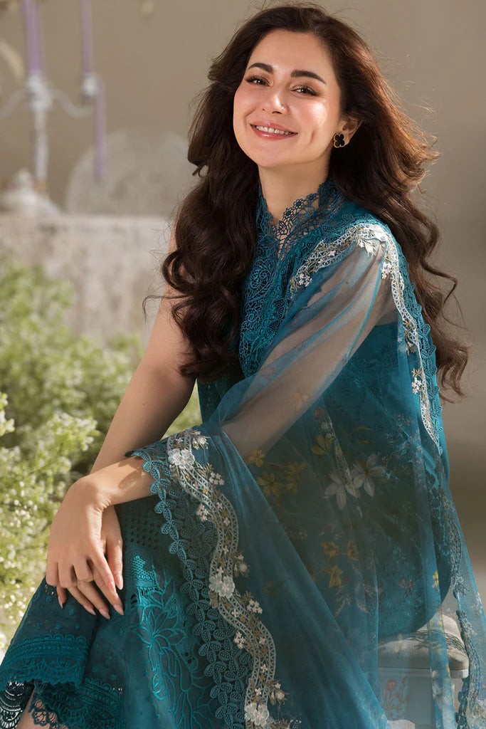BrandsInn-3PC DHANAK CHIKAN EMBROIDERED SHIRT WITH COURTRAI PRINTED SHAWL AND TROUSER BI-4096