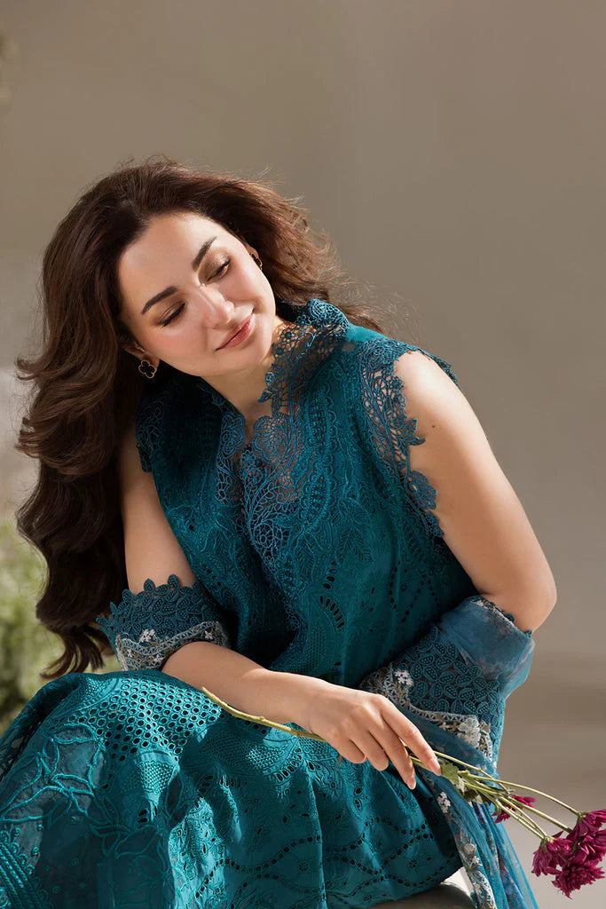 BrandsInn-3PC DHANAK CHIKAN EMBROIDERED SHIRT WITH COURTRAI PRINTED SHAWL AND TROUSER BI-4096