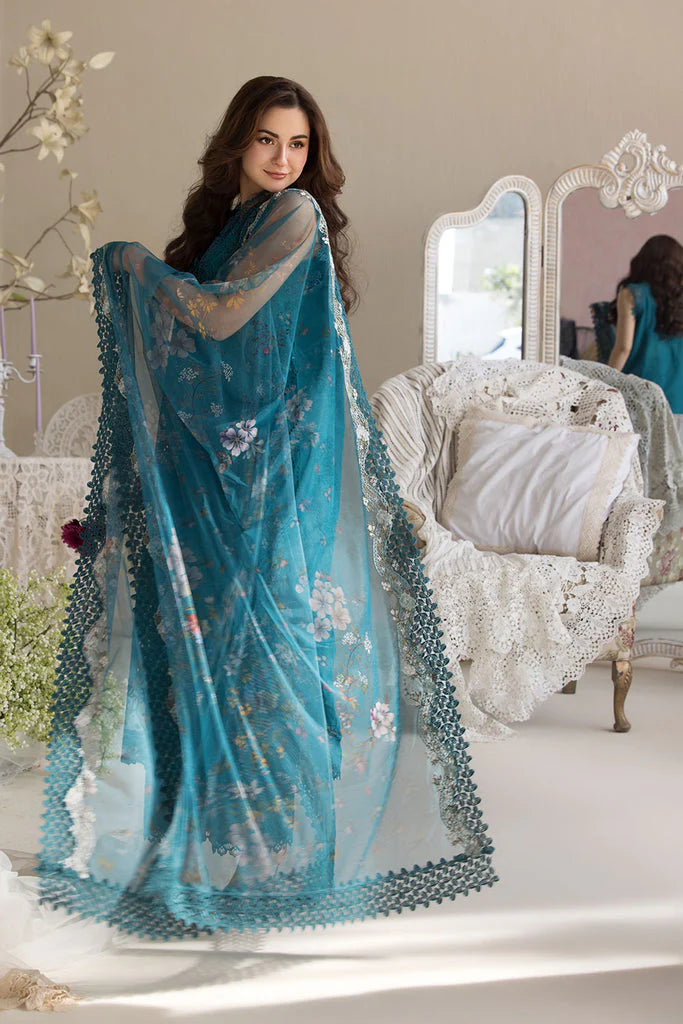 BrandsInn-3PC DHANAK CHIKAN EMBROIDERED SHIRT WITH COURTRAI PRINTED SHAWL AND TROUSER BI-4096