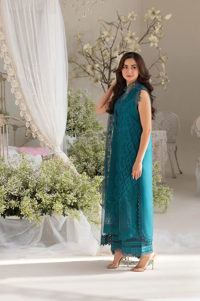 BrandsInn-3PC DHANAK CHIKAN EMBROIDERED SHIRT WITH COURTRAI PRINTED SHAWL AND TROUSER BI-4096
