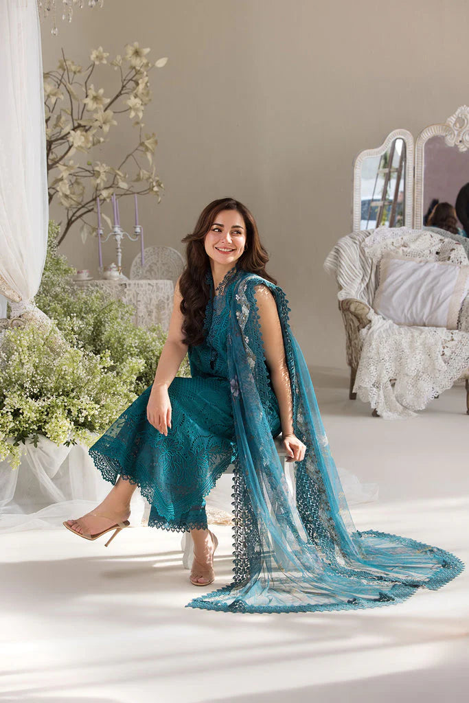 BrandsInn-3PC DHANAK CHIKAN EMBROIDERED SHIRT WITH COURTRAI PRINTED SHAWL AND TROUSER BI-4096