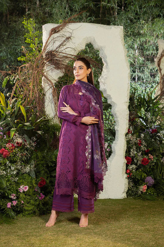 BrandsInn-3PC DHANAK CHIKAN EMBROIDERED SHIRT WITH COURTRAI PRINTED SHAWL AND TROUSER BI-4097