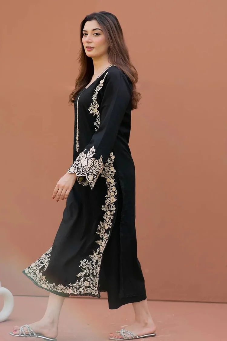 BrandsInn-2PC DHANAK EMBROIDERED SHIRT WITH DHANAK EMBROIDERED SLEEVES-BI-118
