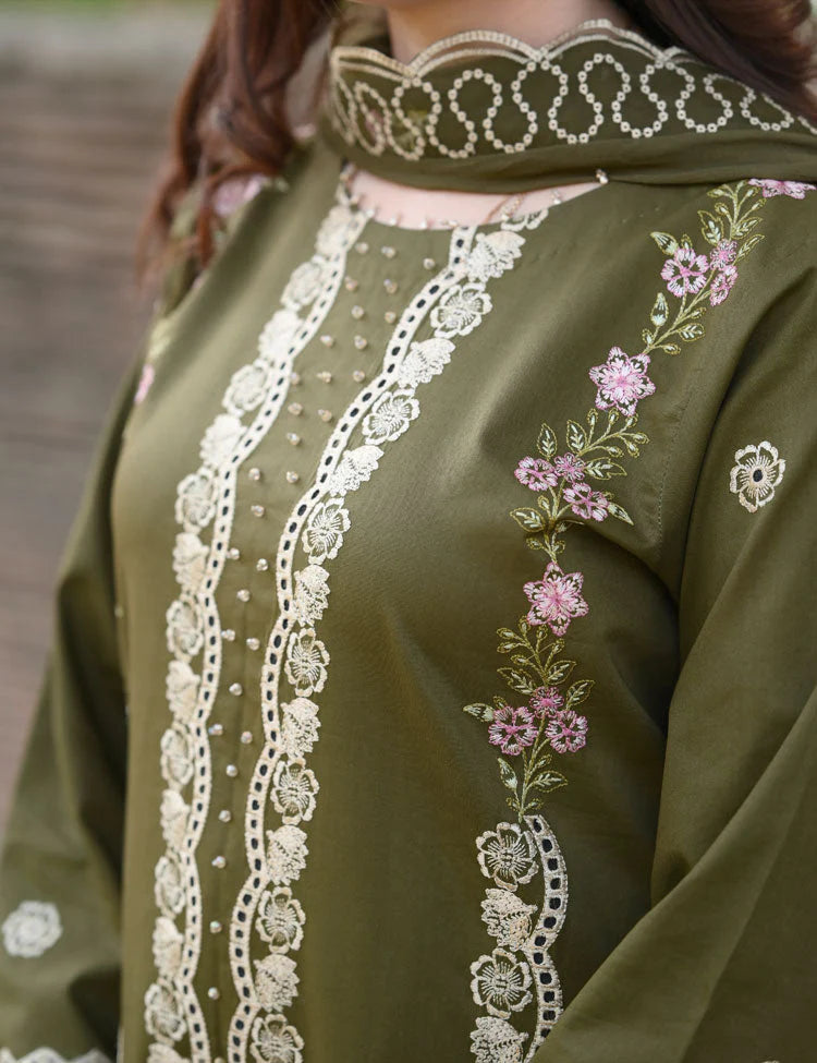 BrandsInn-3PC KARANDI EMBROIDERED SHIRT WITH KARANDI EMBROIDERED SHAWL & EMB TROUSER-BI-4298