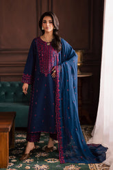BrandsInn-3PC LAWN SEQUIN EMBROIDERED SHIRT WITH CHIFFON EMBROIDERED DUPATTA AND TROUSER-BI-4878