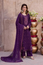 BrandsInn-3PIECE LAWN SEQUIN EMBROIDERED SHIRT WITH CHIFFON EMBROIDERED DUPATTA AND TROUSER-BI-4859