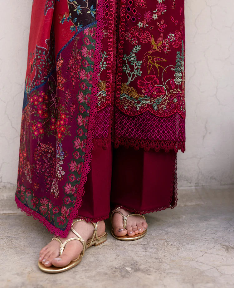 BrandsInn-3PC DHANAK EMBROIDERED SHIRT WITH COURTRAI PRINTED SHAWL & DHANAK TOUSER-BI-4278