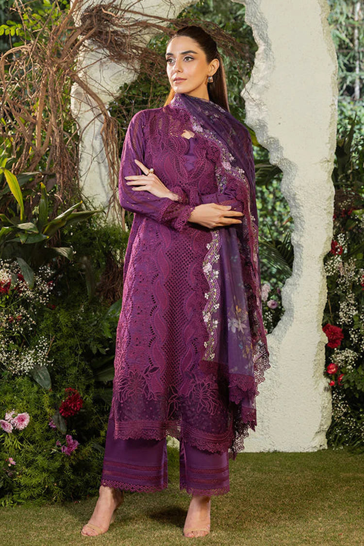 BrandsInn-3PC DHANAK CHIKAN EMBROIDERED SHIRT WITH COURTRAI PRINTED SHAWL AND TROUSER BI-4097