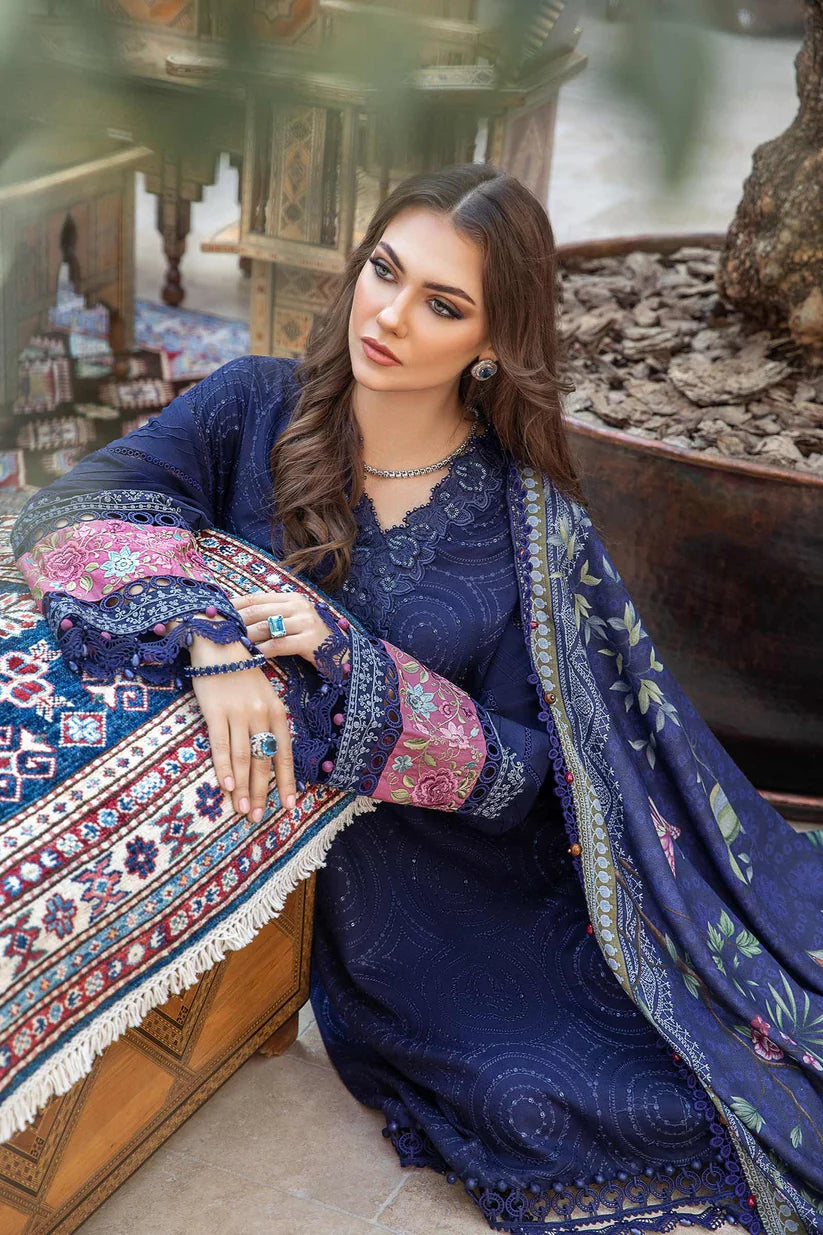 BrandsInn - 3PC DHANAK SEQUENCE EMBROIDERED SHIRT WITH WOOL PRINTED SHAWL AND TROUSER-BI-4103