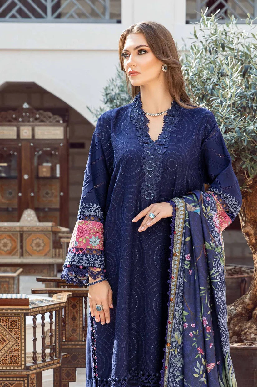 BrandsInn - 3PC DHANAK SEQUENCE EMBROIDERED SHIRT WITH WOOL PRINTED SHAWL AND TROUSER-BI-4103