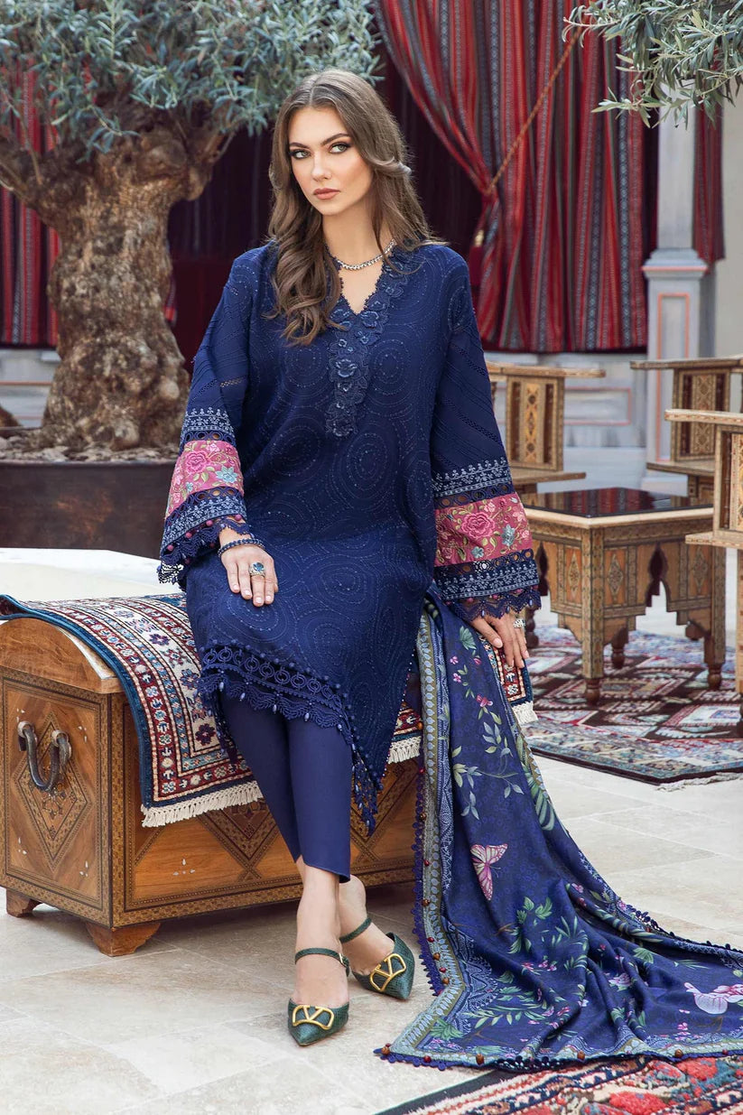 BrandsInn - 3PC DHANAK SEQUENCE EMBROIDERED SHIRT WITH WOOL PRINTED SHAWL AND TROUSER-BI-4103