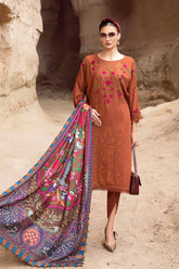 BrandsInn- 3PC DHANAK EMBROIDERED SHIRT WITH COURTRAI PRINTED SHAWL AND TROUSER-BI-1203