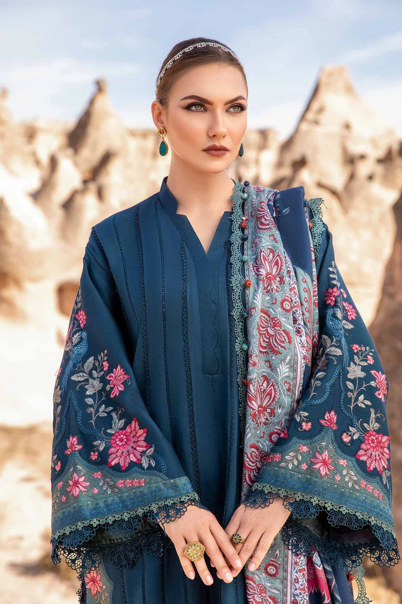 BrandsInn - 3PC DHANAK EMBROIDERED SHIRT WITH COUTURE PRINT SHAWL AND TROUSER-BI-4070