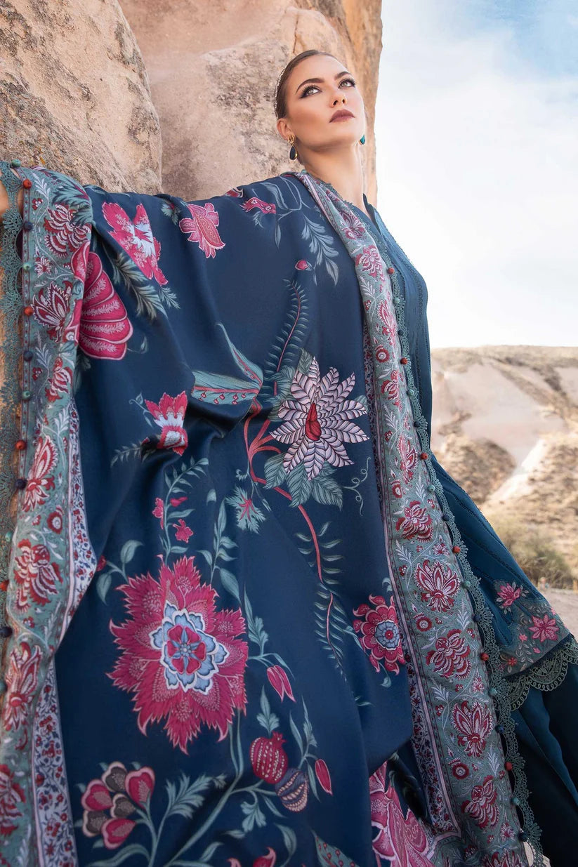 BrandsInn - 3PC DHANAK EMBROIDERED SHIRT WITH COUTURE PRINT SHAWL AND TROUSER-BI-4070