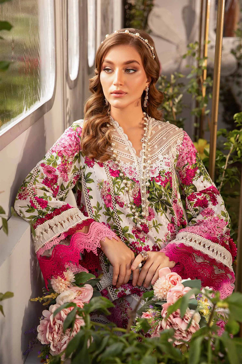 BrandsInn-3PC LAWN PRINTED EMB SHIRT WITH CHIFFON PRINT DUPATTA AND PRINT TROUSER-BI-422