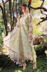 BrandsInn-3PC LAWN PRINTED CHIKAN EMB SHIRT WITH SILK PRINTED DUPATTA AND TROUSER-BI-034
